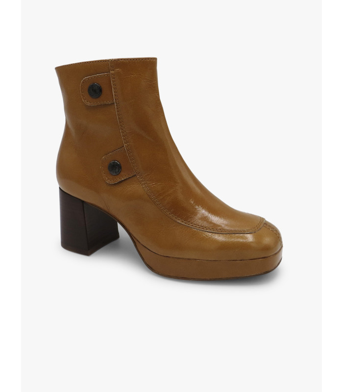 Tan patent leather ankle boot
