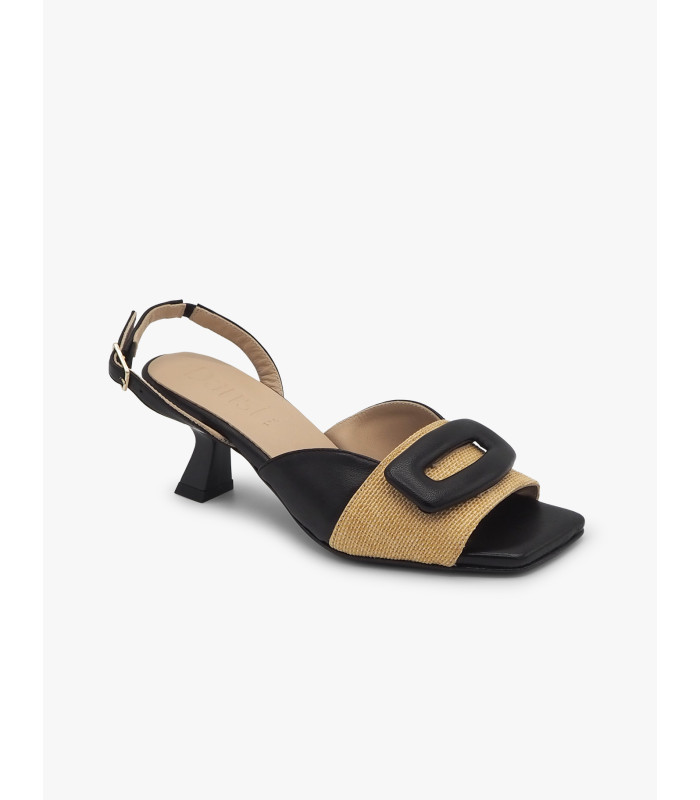 Natural basket-weave heeled sandal Dansi