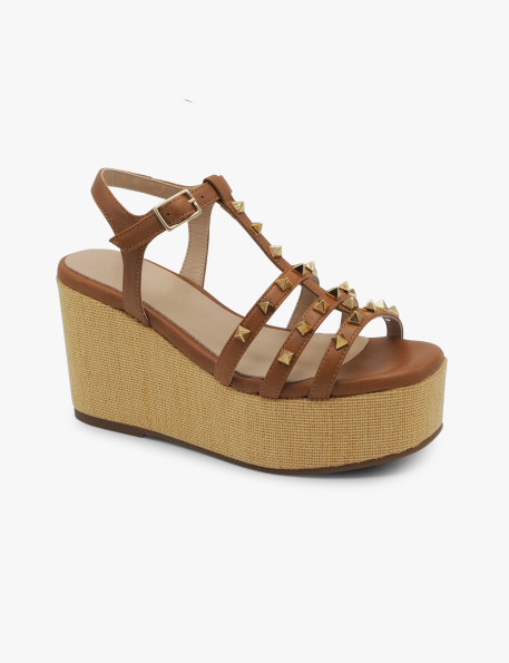 Sandalia cuña cuero