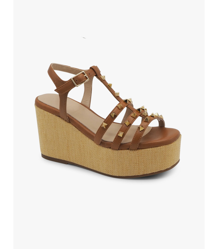 Sandalia cuña cuero