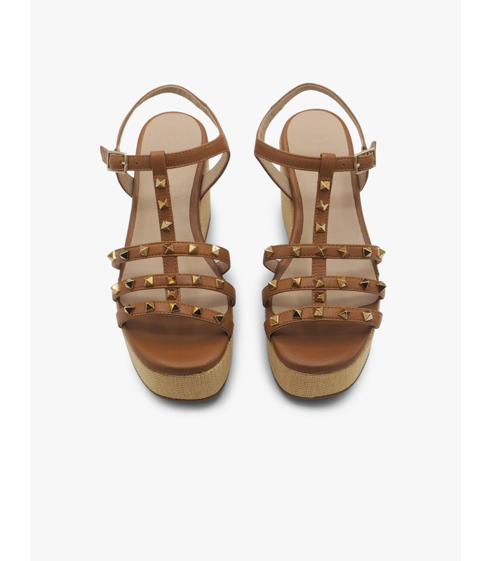 Sandalia cuña cuero